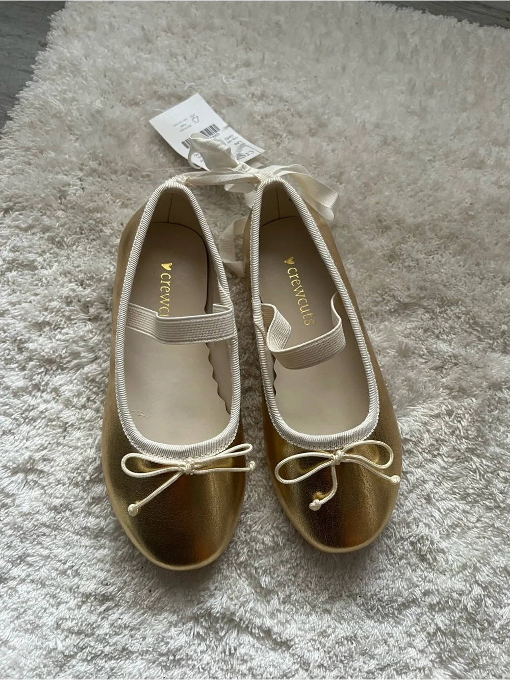 Crewcuts Metallic Gold Ballet Flats with Ivory Trim size 10